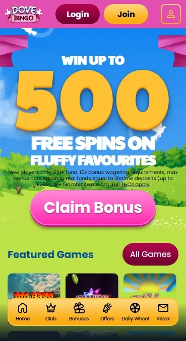 Dove Bingo Casino — mobile